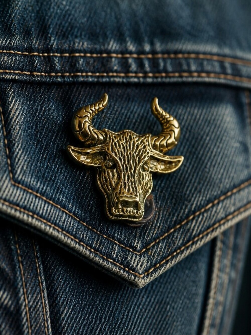 Gold Bull Head Brooch Steer Horn Western Cowboy Cowgirl Rodeo Ranch Lapel Pin